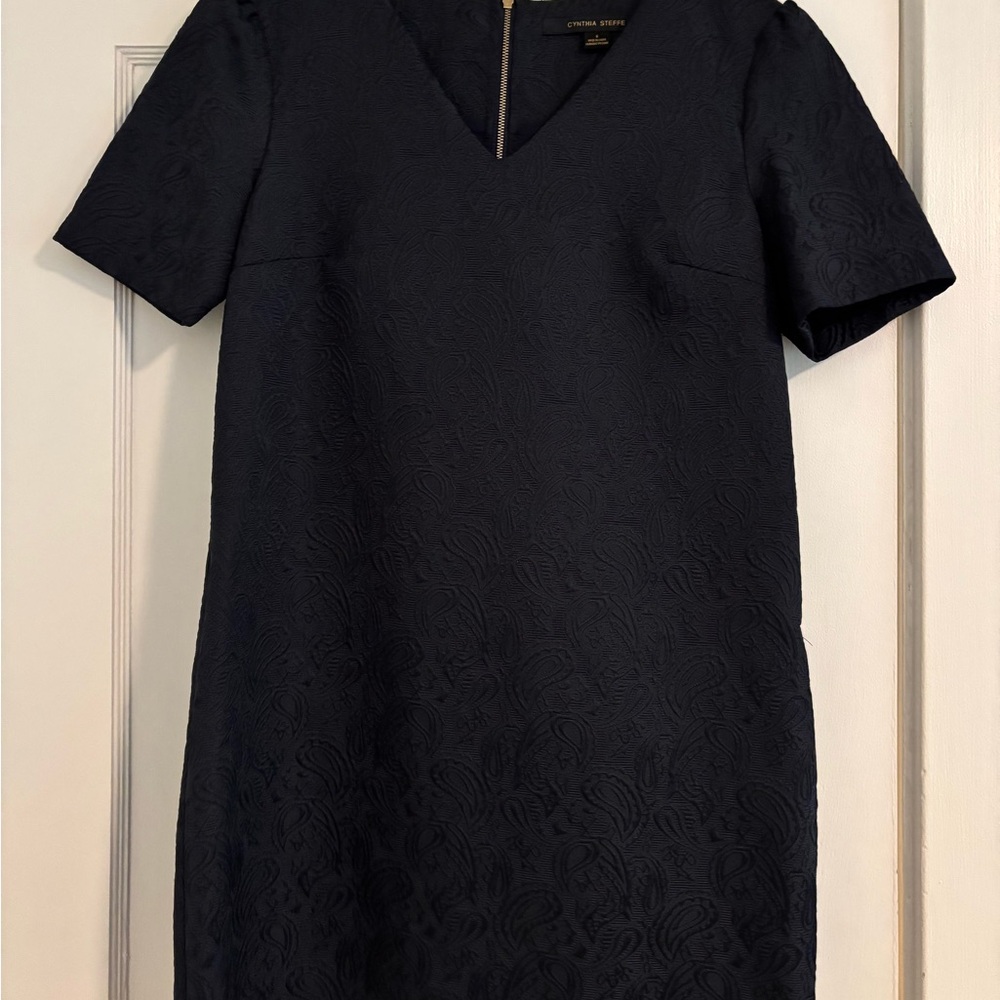 Elegant Navy Brocade/Textured Dress